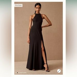 BHLDN Anthropologie Black Bridesmaid Dress Open Back Serephina Crepe Maxi Dress